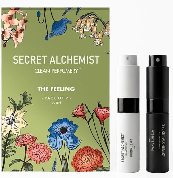 Secret Alchemist Hair Perfume Duo Discovery Set 10ml x 2 | Alcohol Free Long Lasting Hair Mist for Women & Men | Mineral Sage & Mystic Santal | Travel Size Hair Fragrance