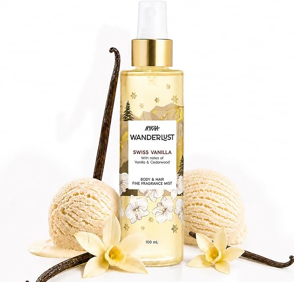 Nykaa Wanderlust Swiss Vanilla Hair & Body Mist 100ml | Long-Lasting Fine Fragrance Mist | Vanilla & Cedarwood | Travel Friendly, Lightweight, Non-Sticky