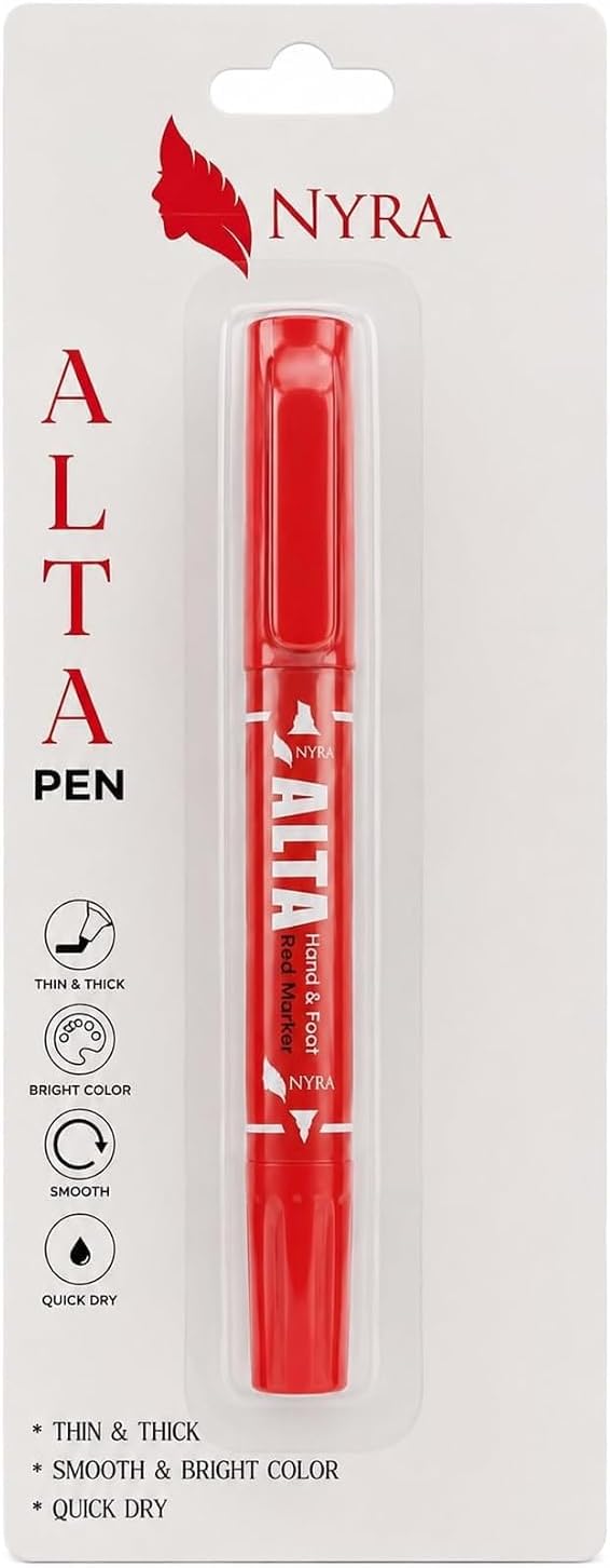 NYRA Alta Pen Dual Tip for Hand & Foot | Red Waterproof Alta Marker for Bharatanatyam, Kathak & Odissi Dance | Long-Lasting Alta Stick for Bridal Makeup, Festivals & Traditional Occasions
