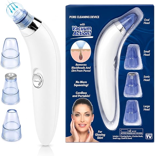 4-in-1 Electric Blackhead Remover Vacuum | Derma Suction Pore Cleaner Tool for Men & Women | Acne, Pimple & Whitehead Extractor | Facial Skin Care Device for Nose & Face