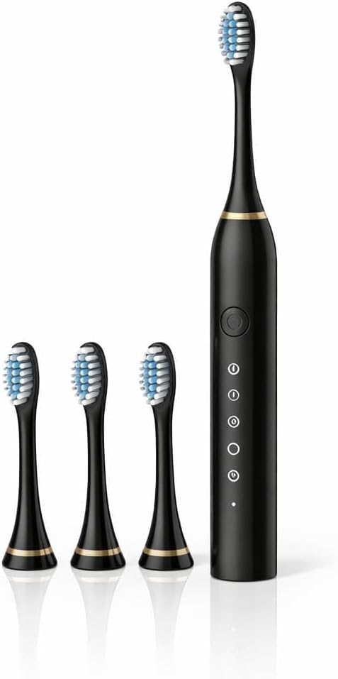 Stilloye Sonic Electric Toothbrush for Adults & Kids, 5 Cleaning Modes, 34000 Strokes/Min, USB Rechargeable, 4 Brush Heads, IPX7 Waterproof, Deep Cleaning Toothbrush for Daily Oral Care (Black)