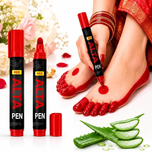 Red Alta Marker Pen for Bharatanatyam, Kathak & Odissi Dance | Single Tip Alta Pen for Hands & Feet | Traditional Red Color Alta Applicator | Pack of 1