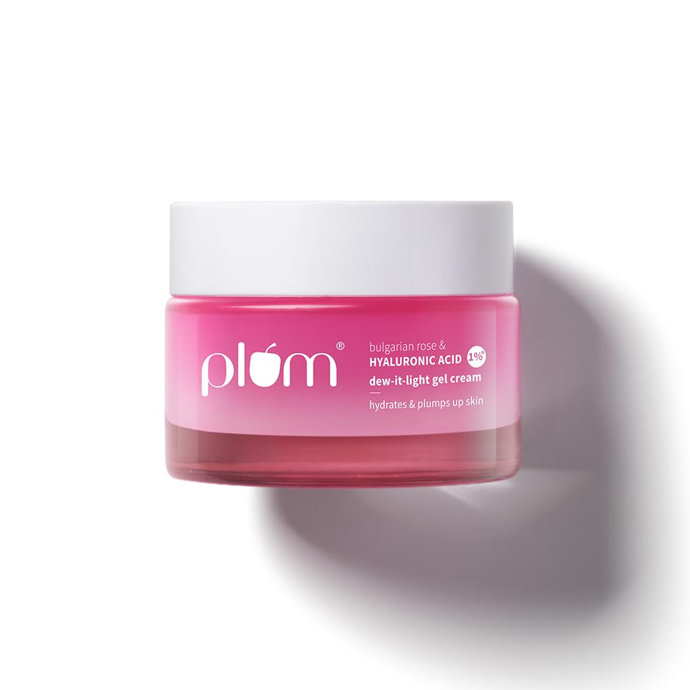 Plum 1% Hyaluronic Acid & Bulgarian Rose Dew-It-Light Gel Moisturizer Cream 50g | 120 hrs Multi-Layer Hydration | Retains Moisture | Light, Oil-Free, Non-Greasy | Face Moisturiser for Women & Men | For All Skin Types |